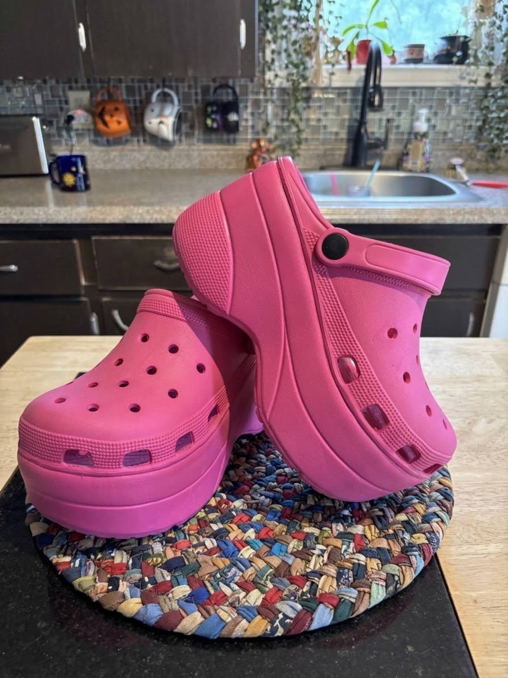 Platform Croc style Sandals in Hot Pink - Women's Casual Slip-On